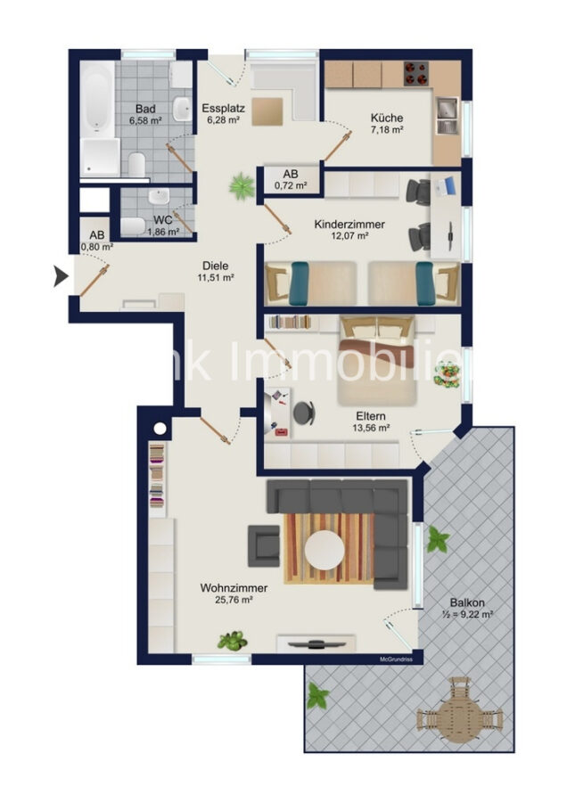 Freistehende 3,5 Zimmer Wohnung mit großem Südbalkon, TG, Stpl, Einbauküche - in Wiggensbach - Grundriss