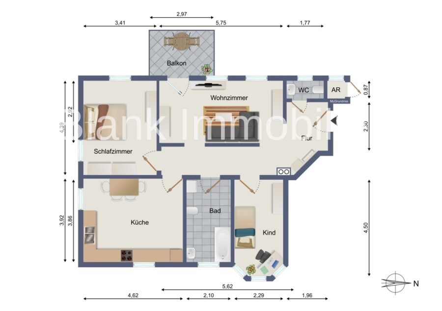 Mehrfamilienhaus mit 5x ETW und 1x Gewerbe, Garage und Stellplätze - in Immenstadt - OG links