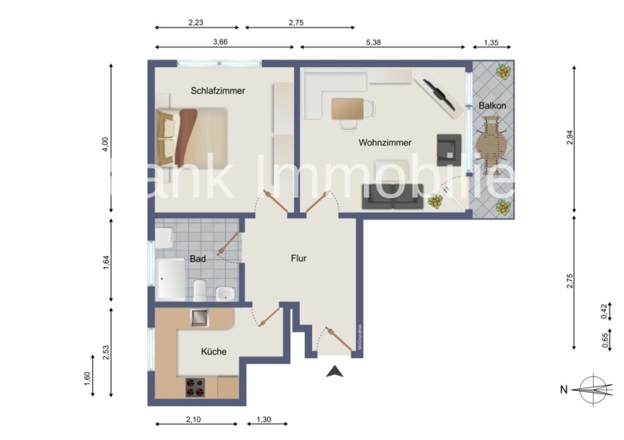 Ruhige und leere 2- Zimmer Wohnung mit Balkon, Keller, EBK und Garage - in Bad Wörishofen - Grundriss